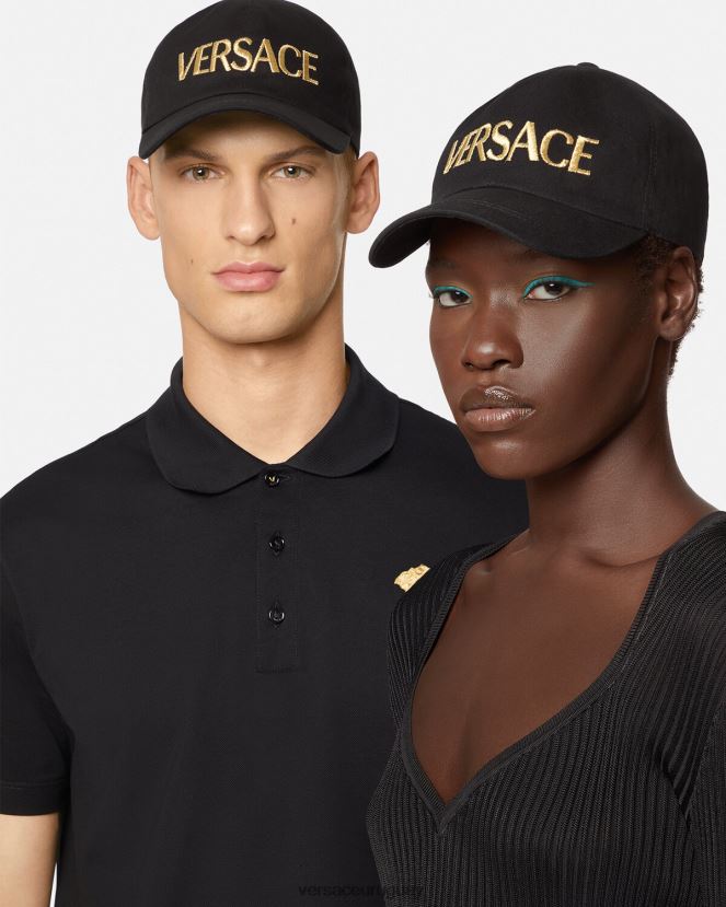 Versace gorra con logo bordado mujer negro accesorios H88R0H878