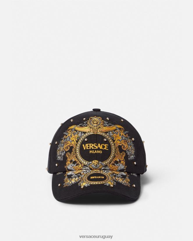 Versace gorra de béisbol con rejilla de cristal barroco mujer negro accesorios H88R0H908