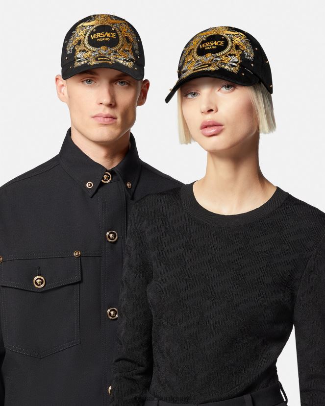 Versace gorra de béisbol con rejilla de cristal barroco mujer negro accesorios H88R0H908
