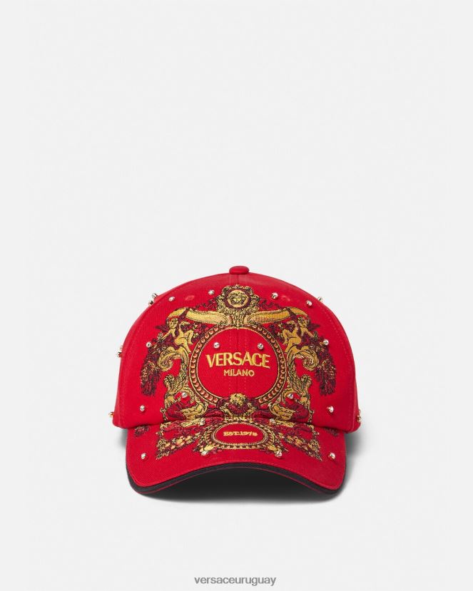 Versace gorra de béisbol con rejilla de cristal barroco mujer rojo accesorios H88R0H909