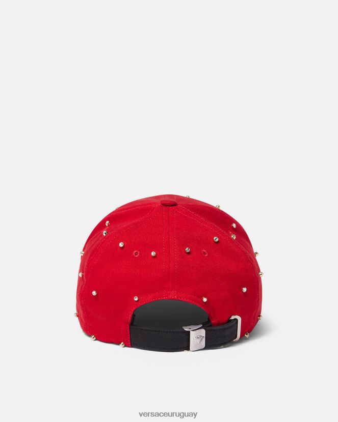 Versace gorra de béisbol con rejilla de cristal barroco mujer rojo accesorios H88R0H909