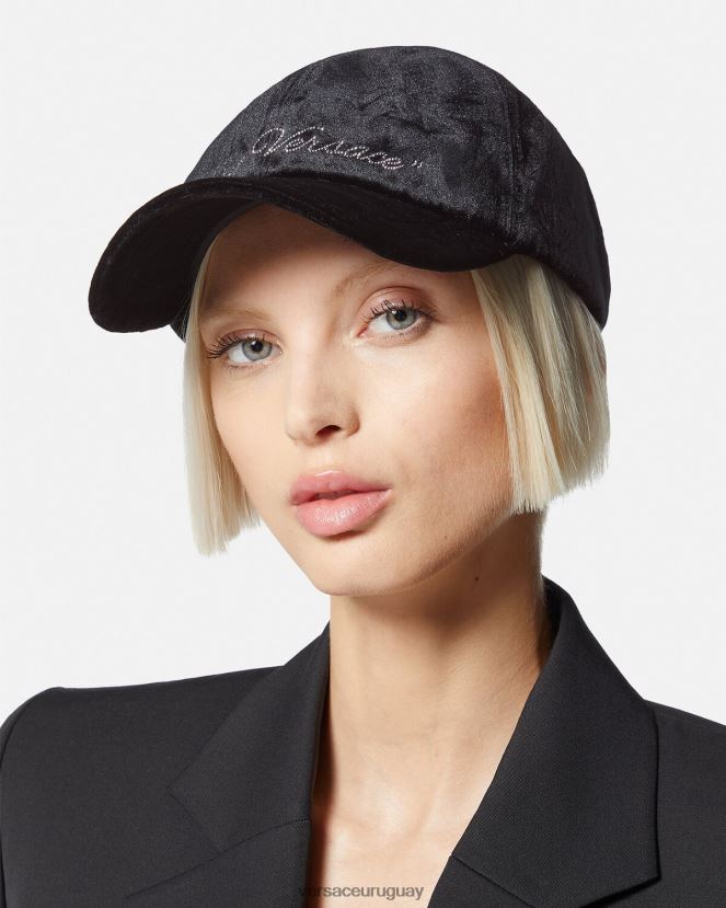 Versace gorra de béisbol de terciopelo mujer negro accesorios H88R0H911