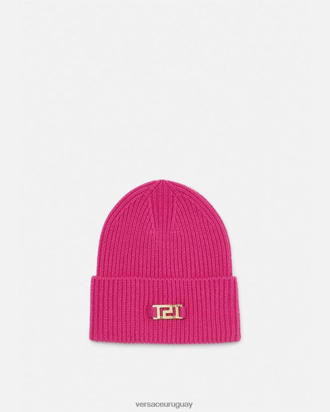 Versace gorro de canalé con greca mujer fucsia accesorios H88R0H877
