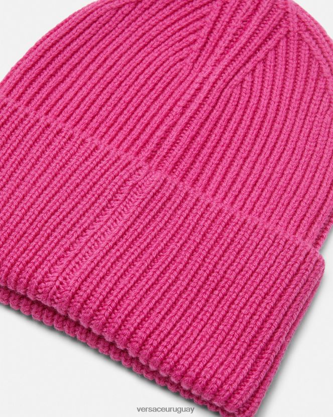 Versace gorro de canalé con greca mujer fucsia accesorios H88R0H877