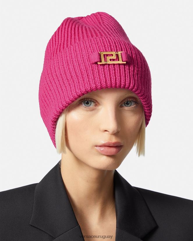 Versace gorro de canalé con greca mujer fucsia accesorios H88R0H877