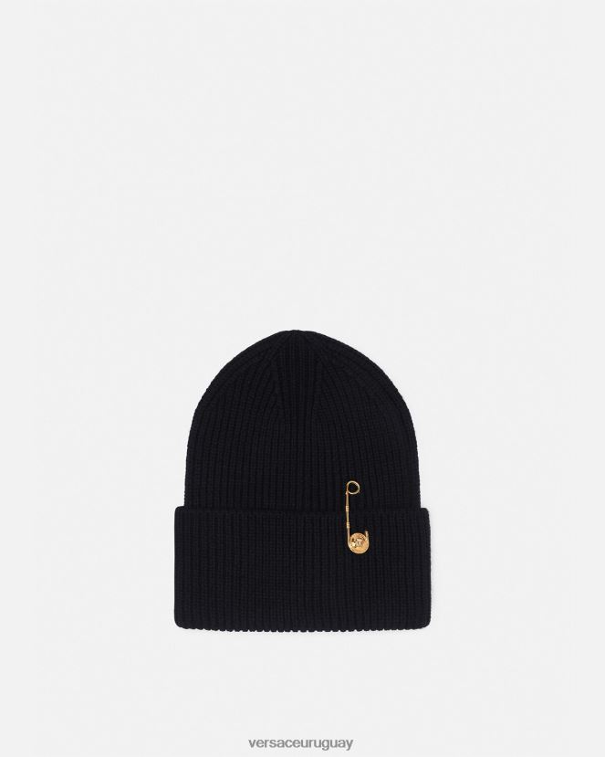 Versace gorro de canalé con imperdible mujer negro accesorios H88R0H882