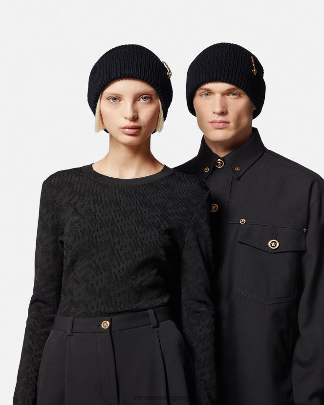 Versace gorro de canalé con imperdible mujer negro accesorios H88R0H882