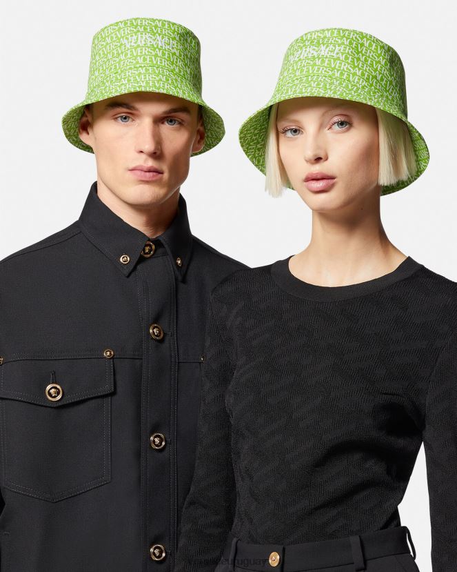 Versace sombrero de pescador integral mujer verde y estampado accesorios H88R0H905