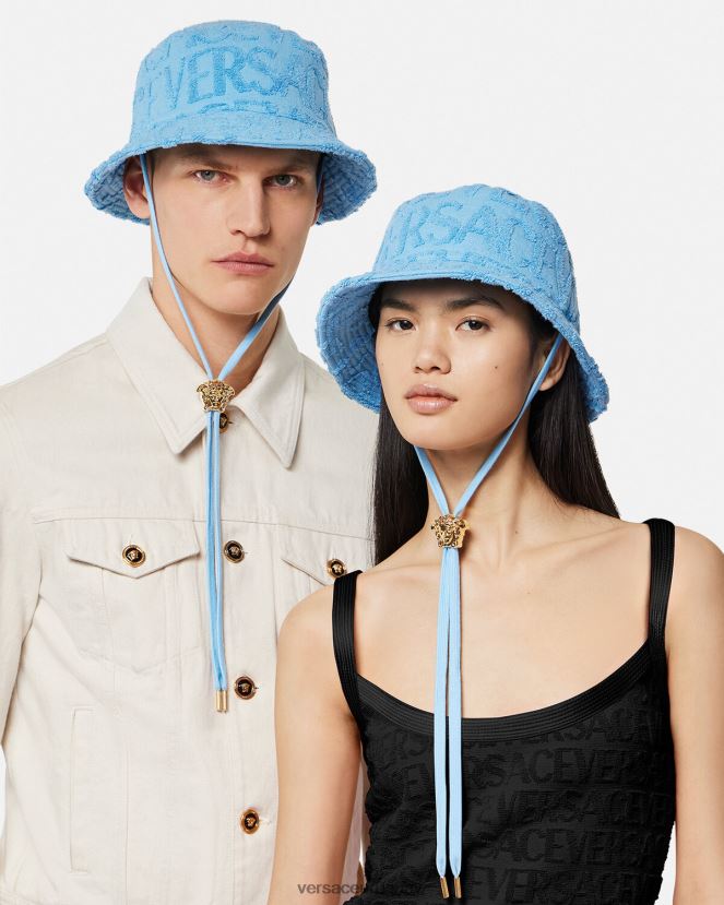 Versace sombrero tipo pescador de toalla mujer azul claro accesorios H88R0H858