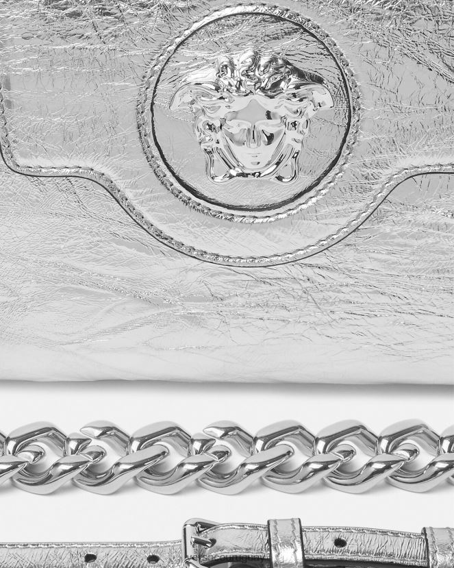 Versace bolso de mano la medusa metalizado pequeño mujer gris bolsas H88R0H305