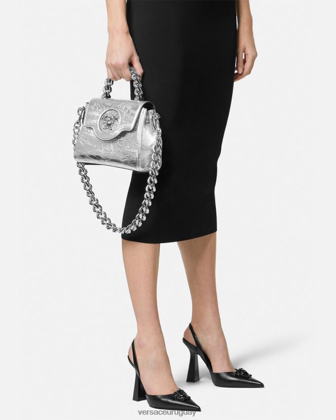 Versace bolso de mano la medusa metalizado pequeño mujer gris bolsas H88R0H305