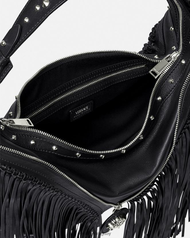 Versace bolso hobo con flecos repetidos mujer negro bolsas H88R0H298