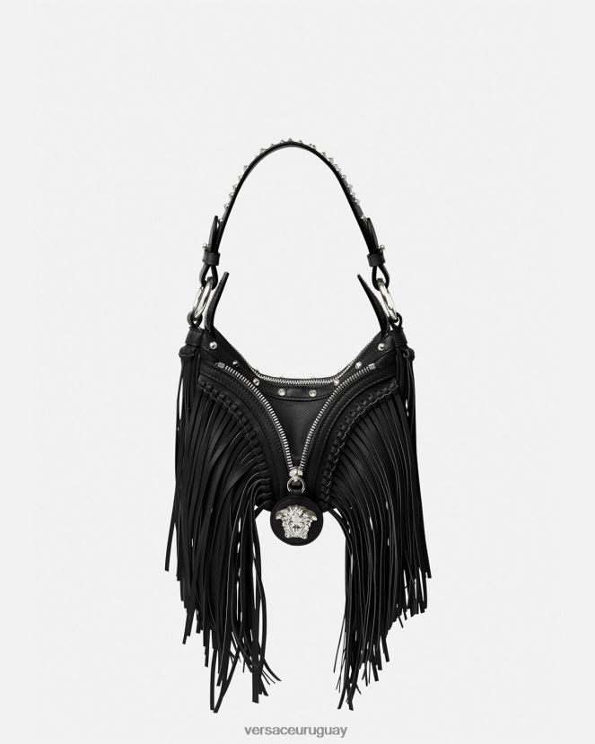 Versace bolso hobo mini con repetición de flecos mujer negro bolsas H88R0H297