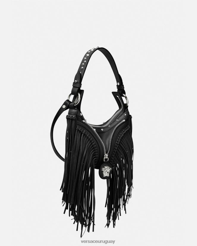 Versace bolso hobo mini con repetición de flecos mujer negro bolsas H88R0H297