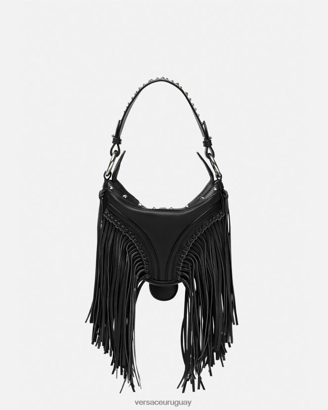 Versace bolso hobo mini con repetición de flecos mujer negro bolsas H88R0H297