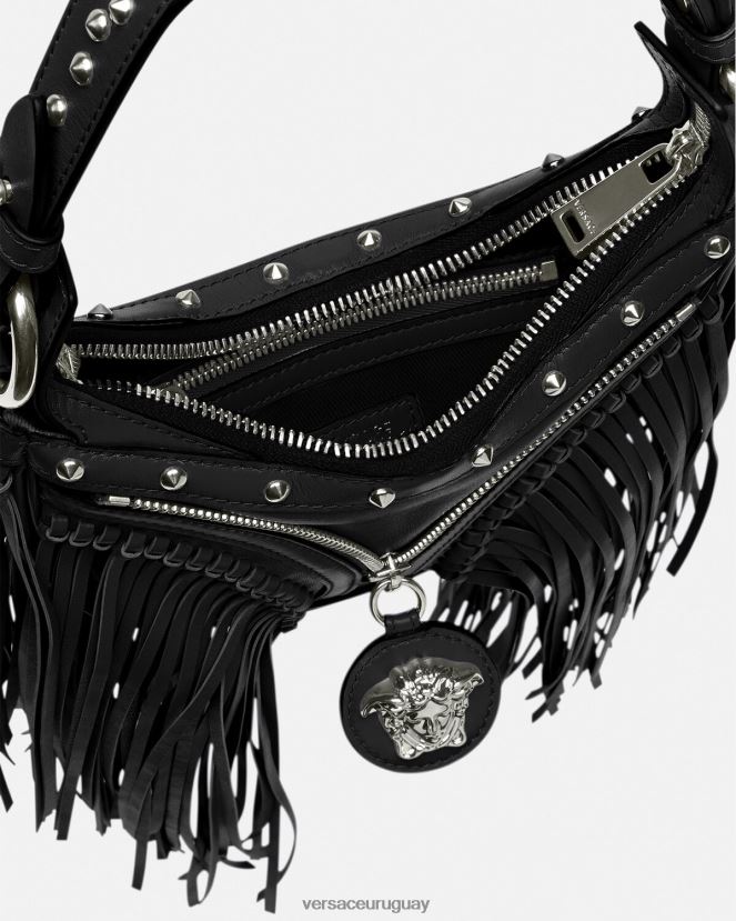 Versace bolso hobo mini con repetición de flecos mujer negro bolsas H88R0H297