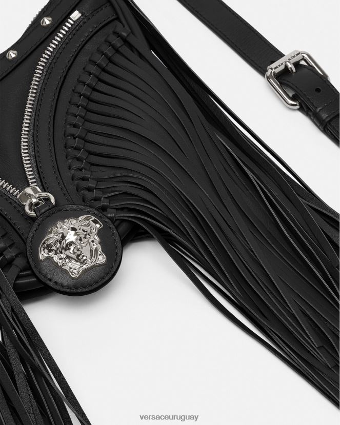 Versace bolso hobo mini con repetición de flecos mujer negro bolsas H88R0H297