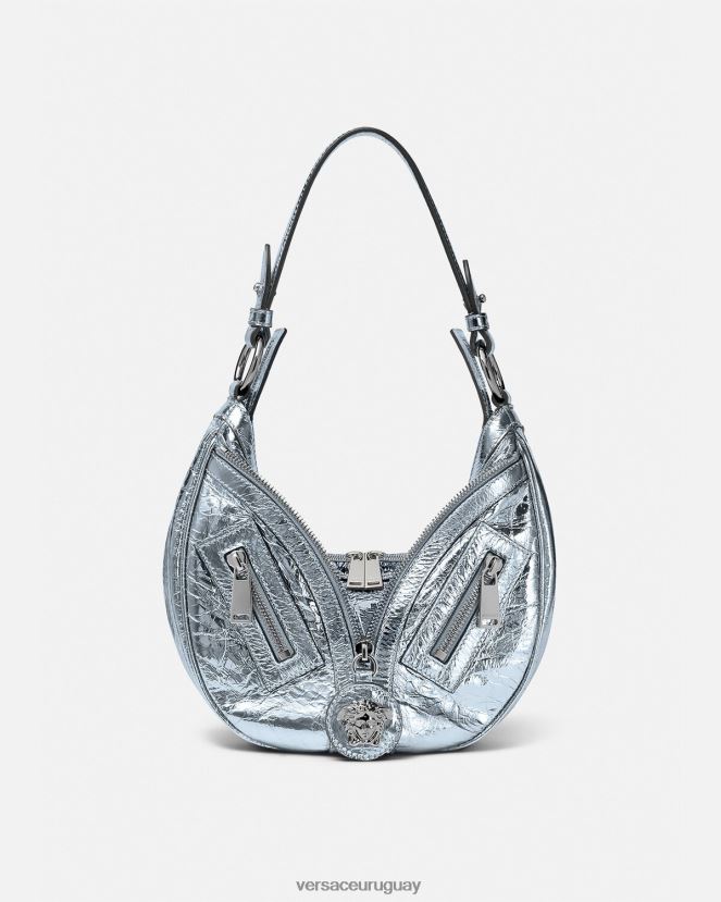 Versace bolso hobo pequeño metalizado repetido mujer azul claro bolsas H88R0H279