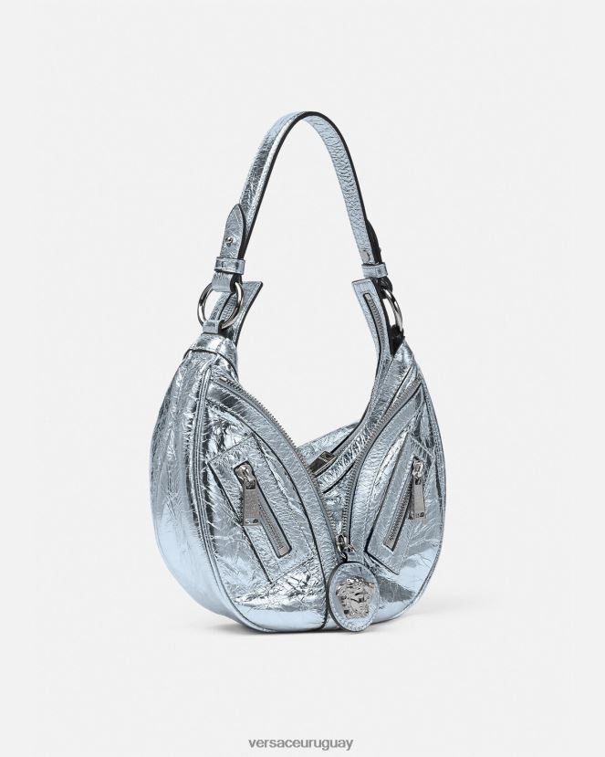 Versace bolso hobo pequeño metalizado repetido mujer azul claro bolsas H88R0H279