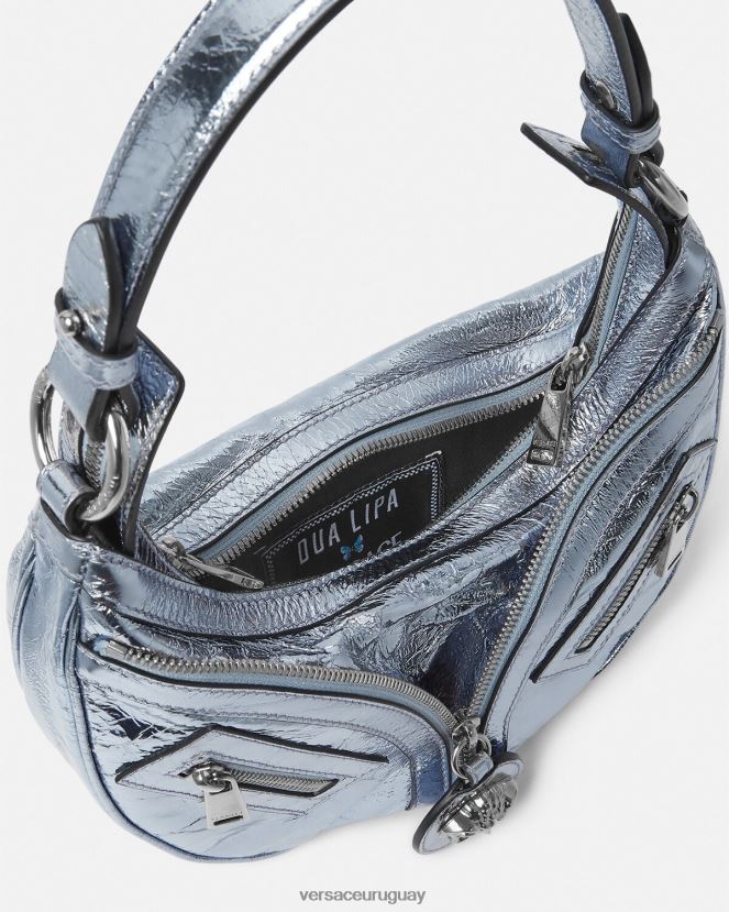 Versace bolso hobo pequeño metalizado repetido mujer azul claro bolsas H88R0H279