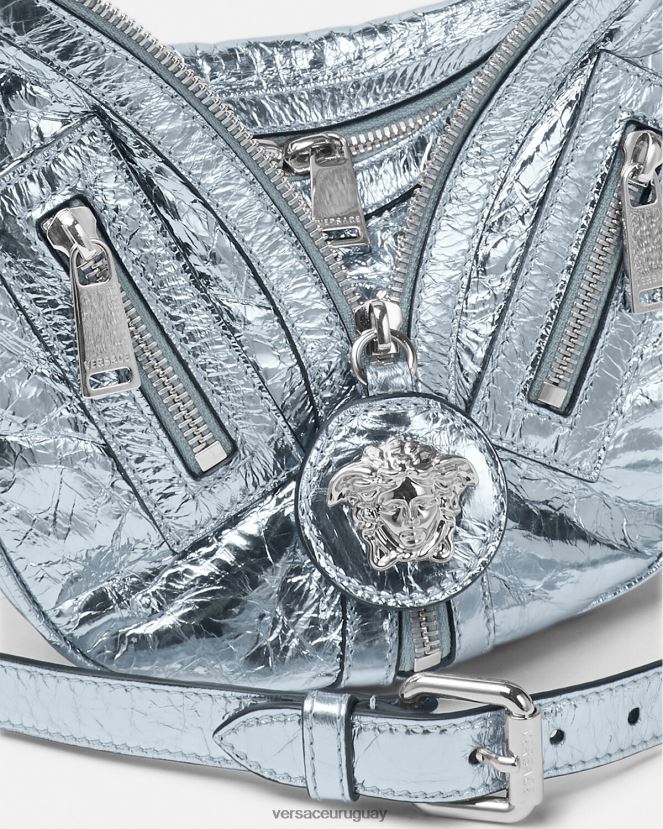 Versace bolso hobo pequeño metalizado repetido mujer azul claro bolsas H88R0H279