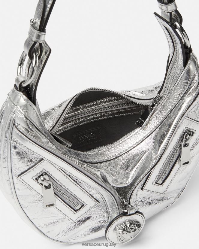 Versace bolso hobo pequeño metalizado repetido mujer gris bolsas H88R0H280