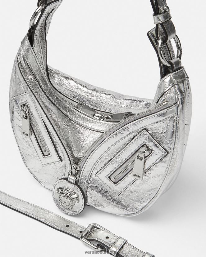 Versace bolso hobo pequeño metalizado repetido mujer gris bolsas H88R0H280
