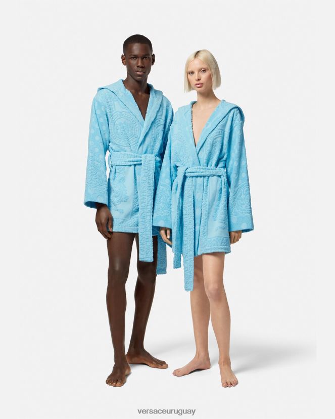 Versace albornoz corto barroco conchas marinas mujer azul claro ropa interior y ropa de playa H88R0H1082