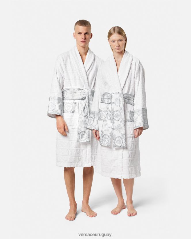 Versace yo bata de baño barroca mujer plata blanca ropa interior y ropa de playa H88R0H1089