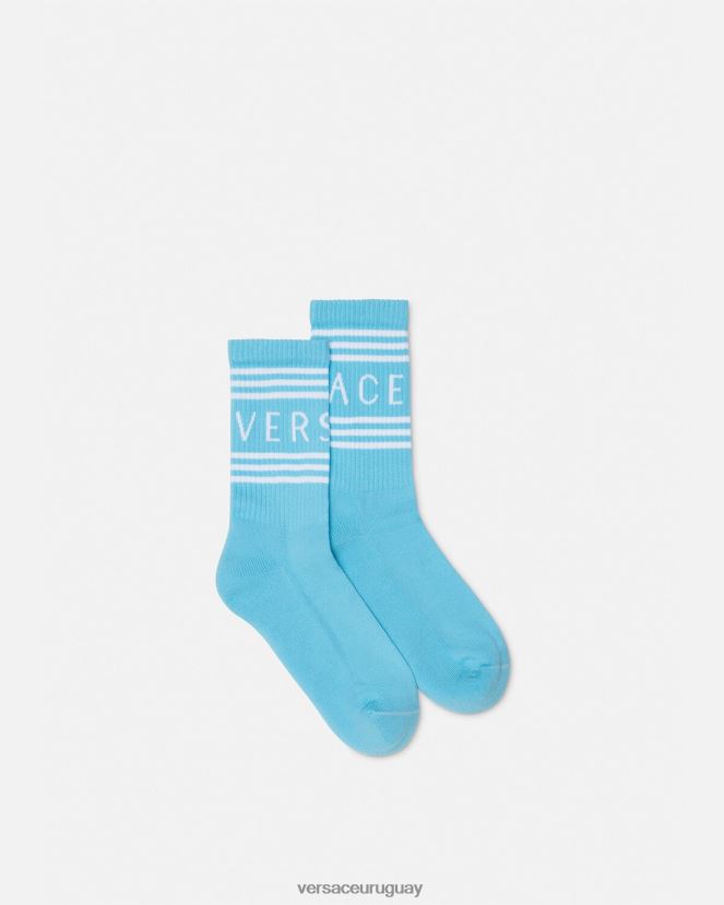 Versace calcetines con logo vintage años 90 mujer azul claro ropa interior y ropa de playa H88R0H1099