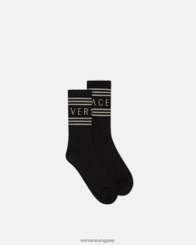 Versace calcetines con logo vintage años 90 mujer oro negro ropa interior y ropa de playa H88R0H1103