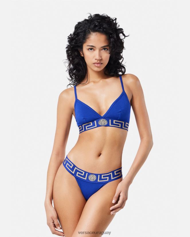 Versace bralette con borde de greca mujer azul ropa interior y ropa de playa H88R0H1046