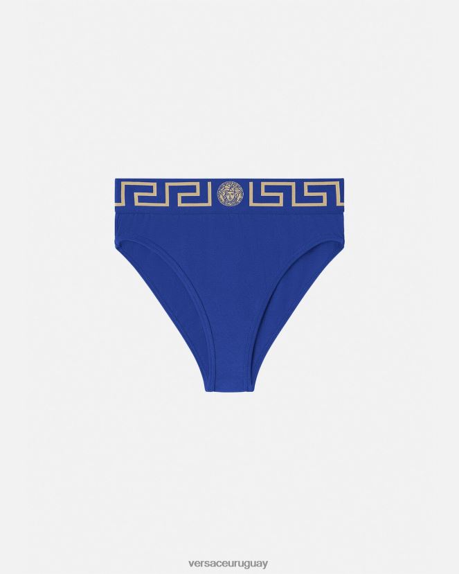 Versace calzoncillos de pernera alta con borde de Greca mujer azul ropa interior y ropa de playa H88R0H1058