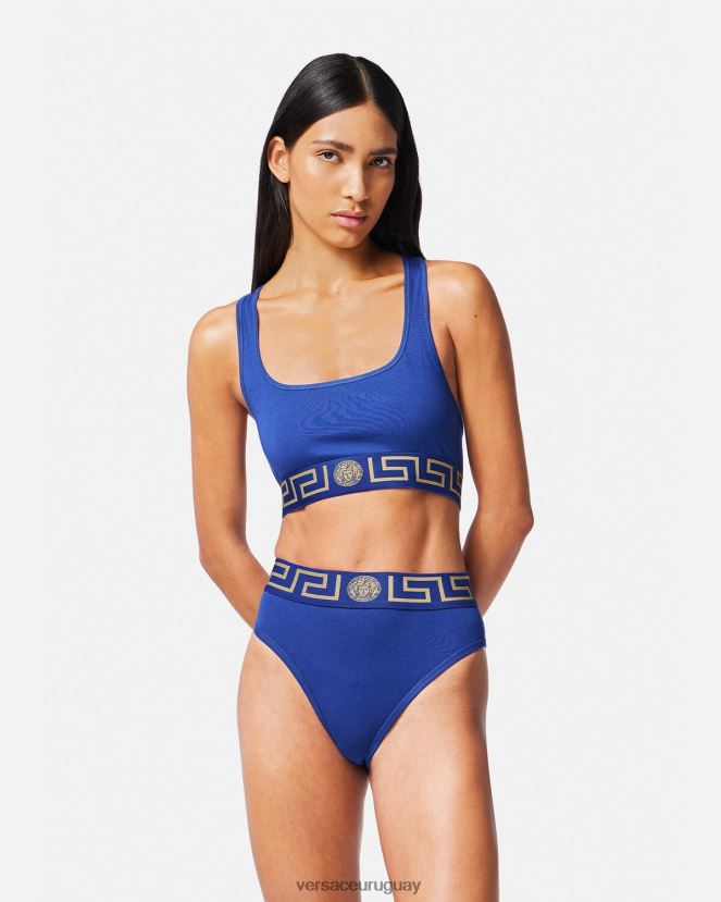 Versace calzoncillos de pernera alta con borde de Greca mujer azul ropa interior y ropa de playa H88R0H1058