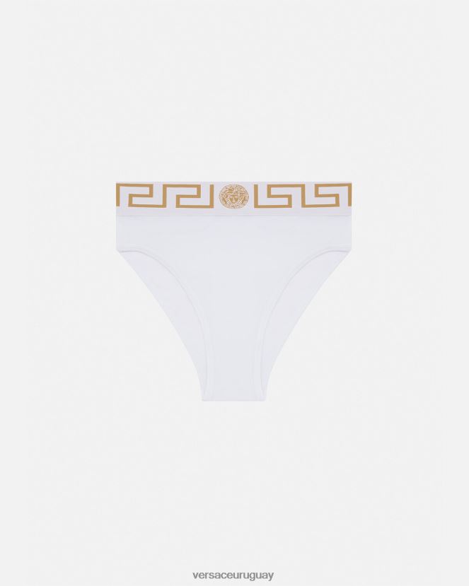 Versace calzoncillos de pernera alta con borde de Greca mujer blanco ropa interior y ropa de playa H88R0H1056