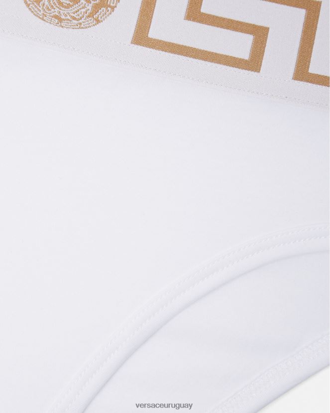 Versace calzoncillos de pernera alta con borde de Greca mujer blanco ropa interior y ropa de playa H88R0H1056
