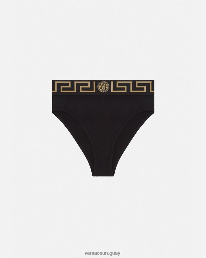 Versace calzoncillos de pernera alta con borde de Greca mujer negro ropa interior y ropa de playa H88R0H1055