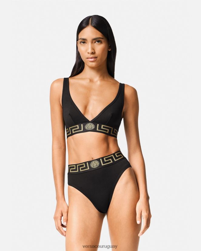 Versace calzoncillos de pernera alta con borde de Greca mujer negro ropa interior y ropa de playa H88R0H1055