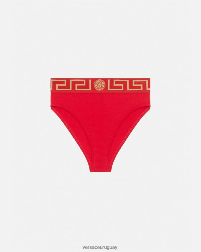 Versace calzoncillos de pernera alta con borde de Greca mujer rojo ropa interior y ropa de playa H88R0H1054
