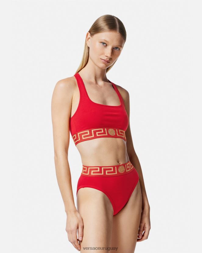 Versace calzoncillos de pernera alta con borde de Greca mujer rojo ropa interior y ropa de playa H88R0H1054