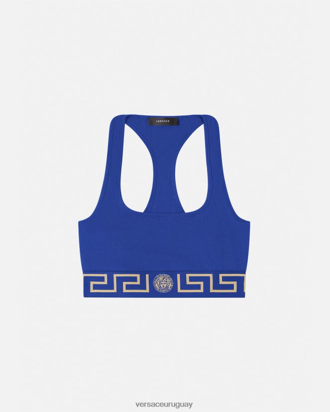 Versace sujetador deportivo con borde de greca mujer azul ropa interior y ropa de playa H88R0H1040