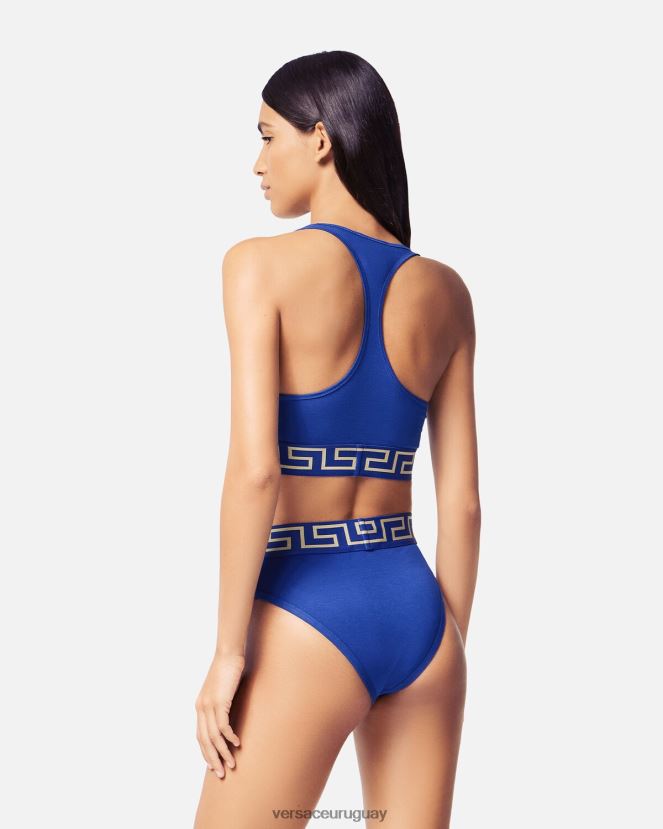 Versace sujetador deportivo con borde de greca mujer azul ropa interior y ropa de playa H88R0H1040