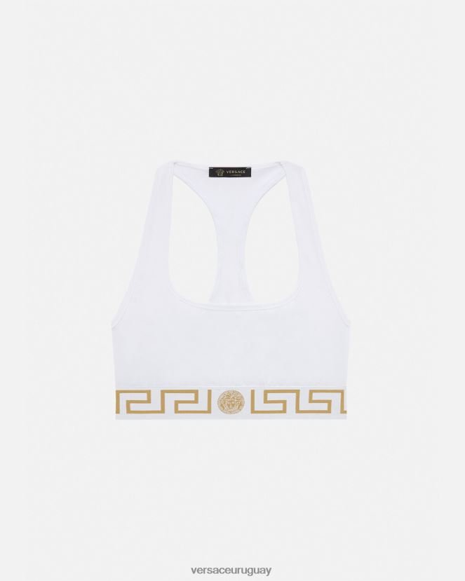 Versace sujetador deportivo con borde de greca mujer blanco ropa interior y ropa de playa H88R0H1038