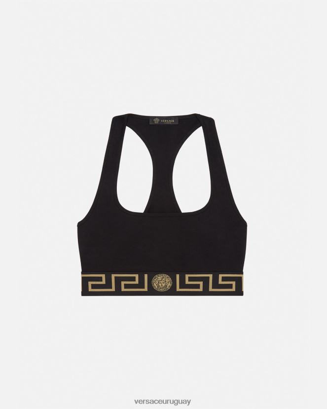 Versace sujetador deportivo con borde de greca mujer negro ropa interior y ropa de playa H88R0H1036