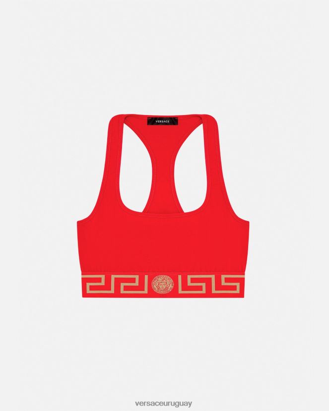 Versace sujetador deportivo con borde de greca mujer rojo ropa interior y ropa de playa H88R0H1037