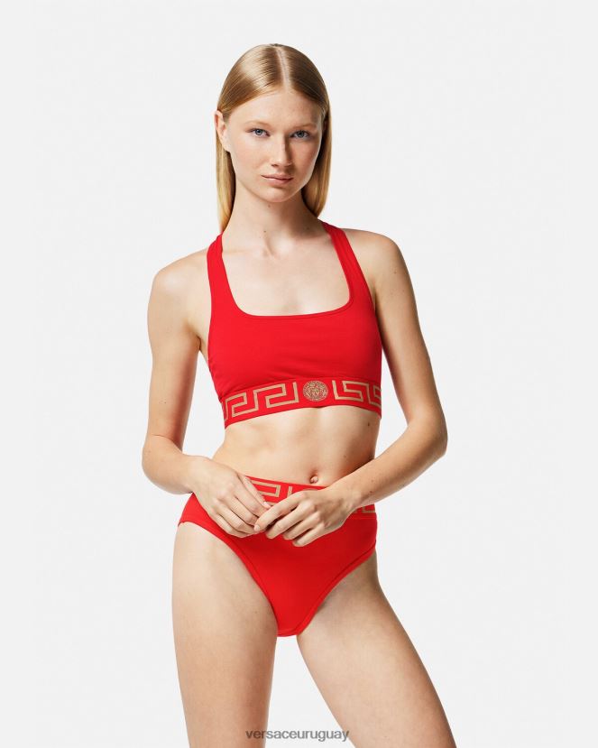 Versace sujetador deportivo con borde de greca mujer rojo ropa interior y ropa de playa H88R0H1037
