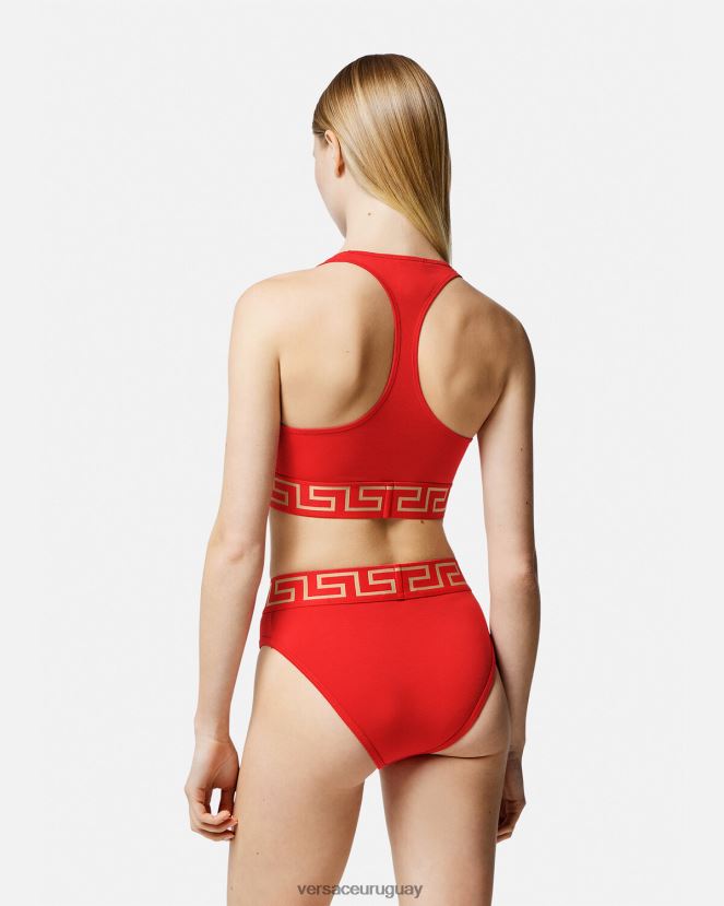 Versace sujetador deportivo con borde de greca mujer rojo ropa interior y ropa de playa H88R0H1037