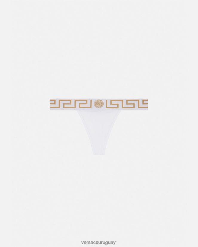 Versace tanga con borde de greca mujer blanco ropa interior y ropa de playa H88R0H1049