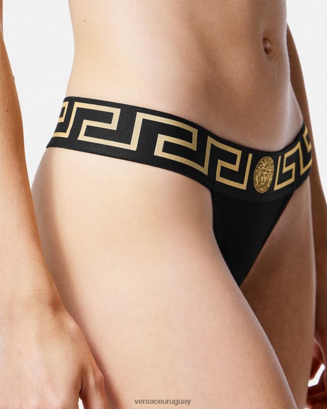 Versace tanga con borde de greca mujer negro ropa interior y ropa de playa H88R0H1051