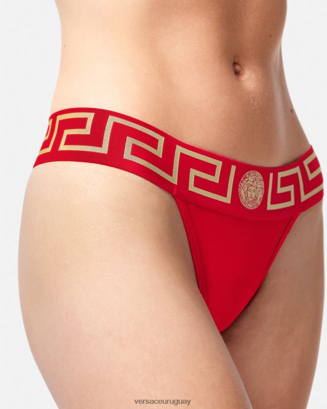 Versace tanga con borde de greca mujer rojo ropa interior y ropa de playa H88R0H1050